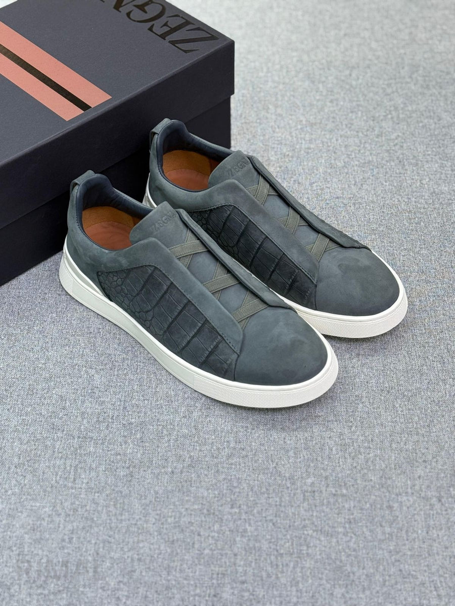 Zegna Footwear | Triple Stitch Crocodile Navy Blue