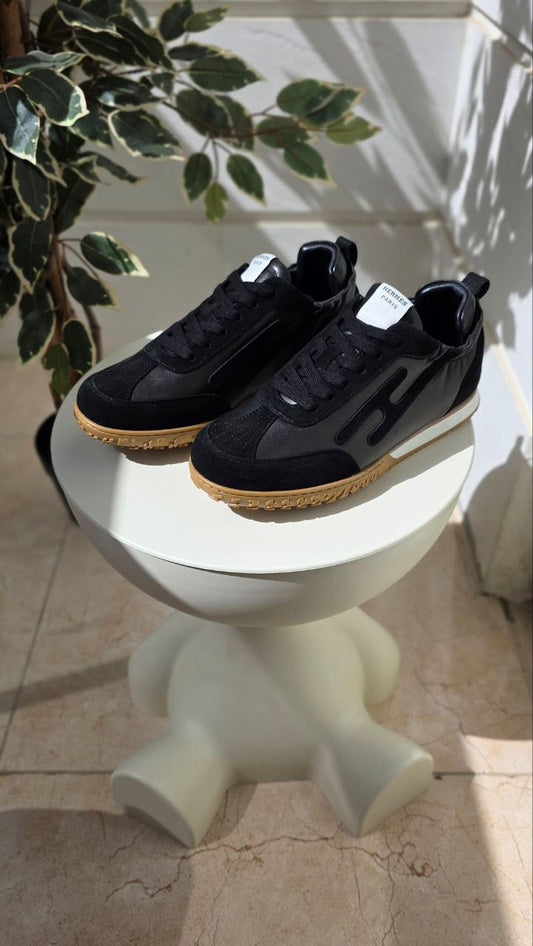 Hermès | Leather Suede Sneakers – Black – Product Image 1