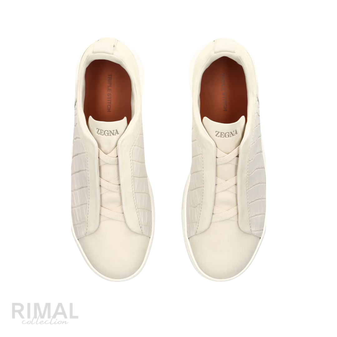 Zegna | Crocodile Leather Triple Stitch Secondskin Sneakers - View 3