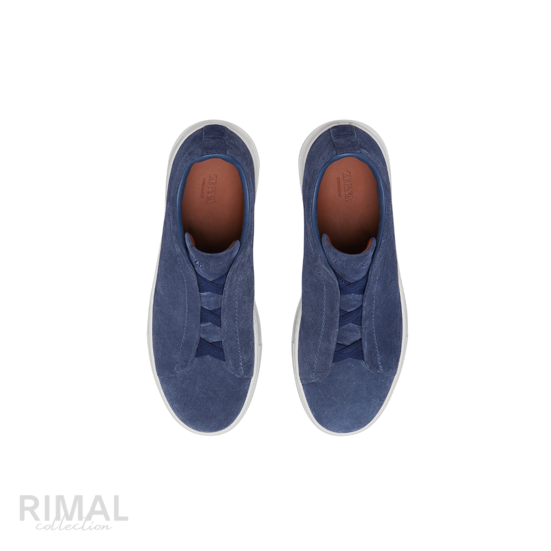 Zegna | Utility Blue Suede Triple Stitch Sneakers - View 4