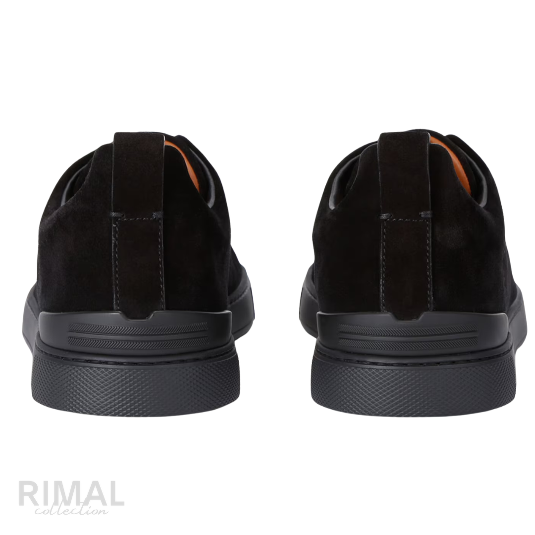 ZEGNA Triple Stitch Suede Slip-on Sneakers Black Nero Tonal