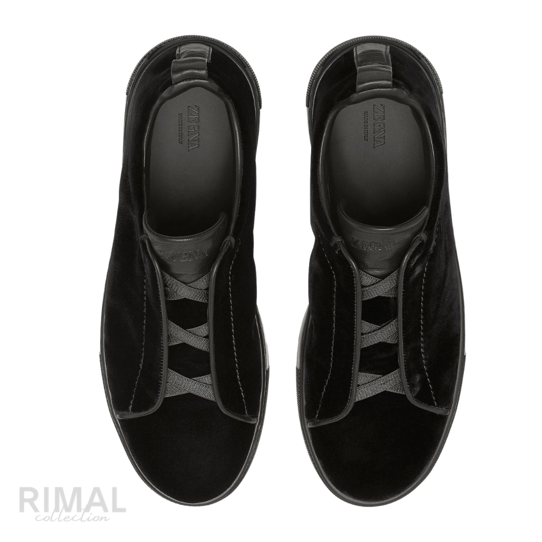 Zegna Triple Stitch Sneaker – Black Velvet – View 3