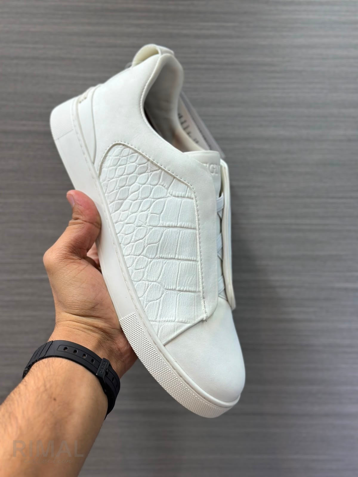 Zegna Triple Stitch Sneaker – White Crocodile Leather – View 4