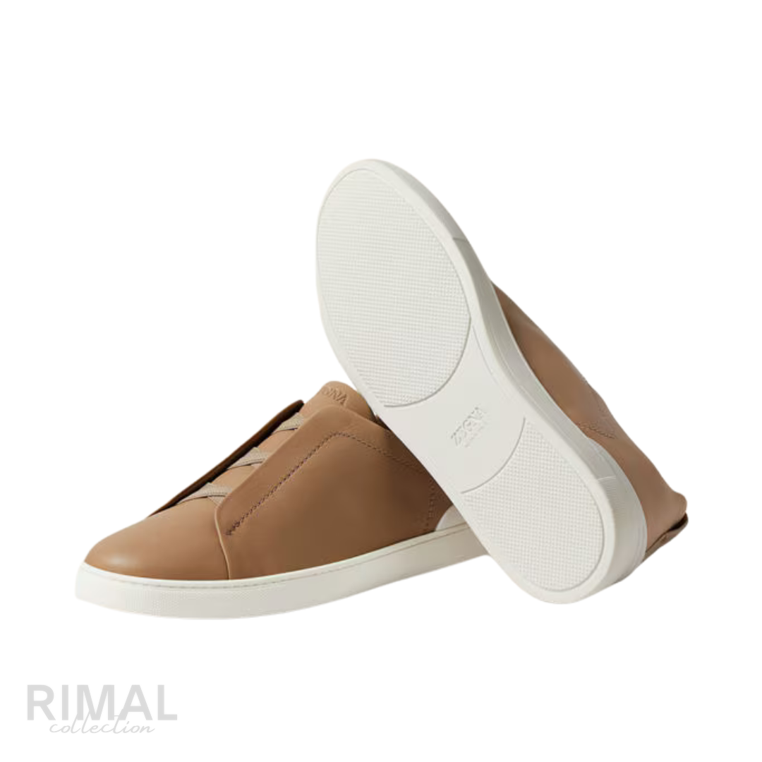 Zegna | Beige Triple Stitch Secondskin Sneakers - View 3