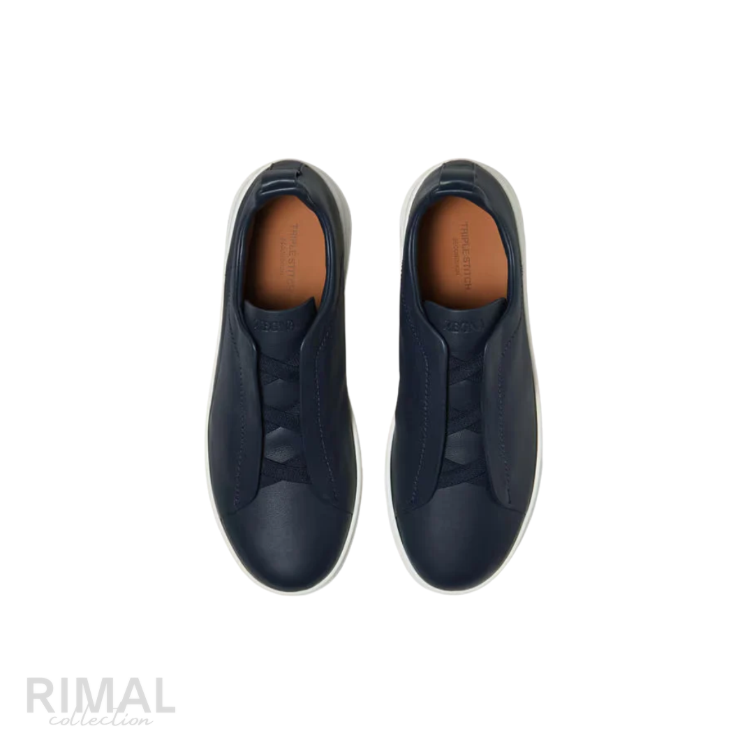 Zegna Triple Stitch Sneaker – Blue SECONDSKIN Leather – View 4