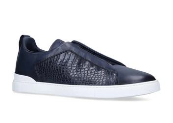 Zegna Triple Stitch Navy Blue Sneaker | Men