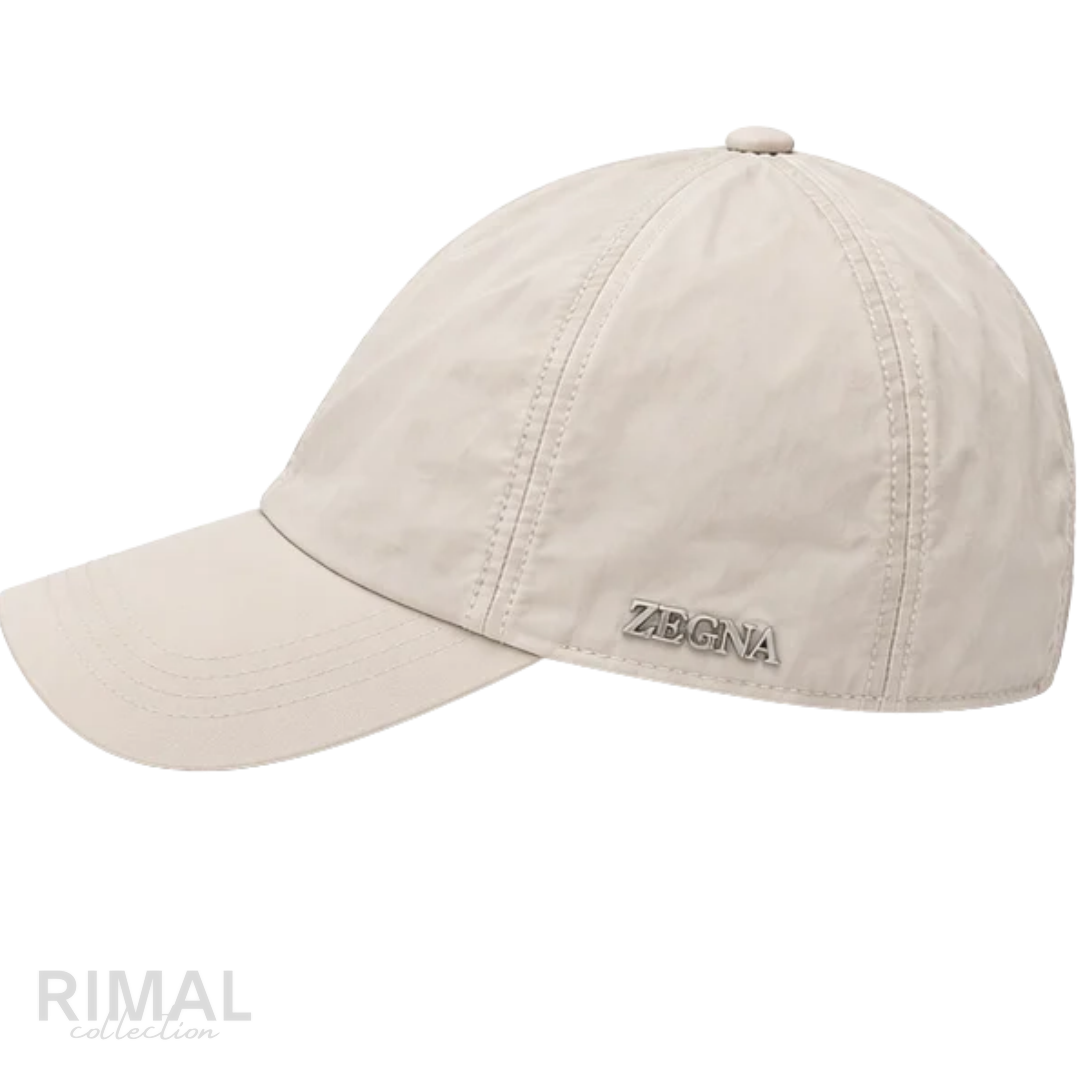 Zegna | Technical Fabric Baseball Cap – Beige Cream Water-Repellent Luxury Hat with Metal Logo Plaque - View 4