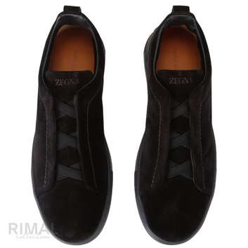 ZEGNA Triple Stitch Suede Slip-on Sneakers Black Nero Tonal