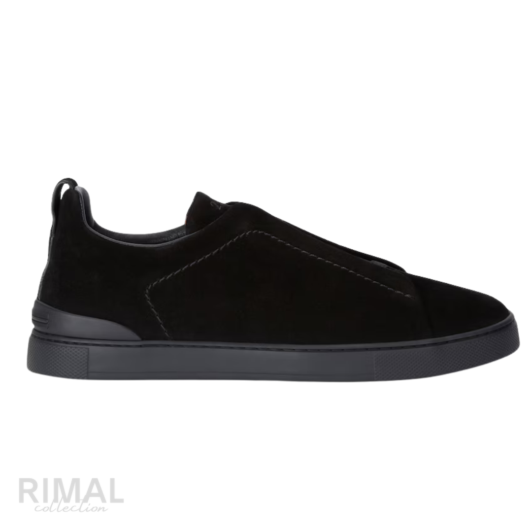 ZEGNA Triple Stitch Suede Slip-on Sneakers Black Nero Tonal