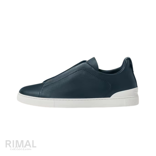 Zegna | Dark Teal Blue Triple Stitch Secondskin Sneakers - View 1