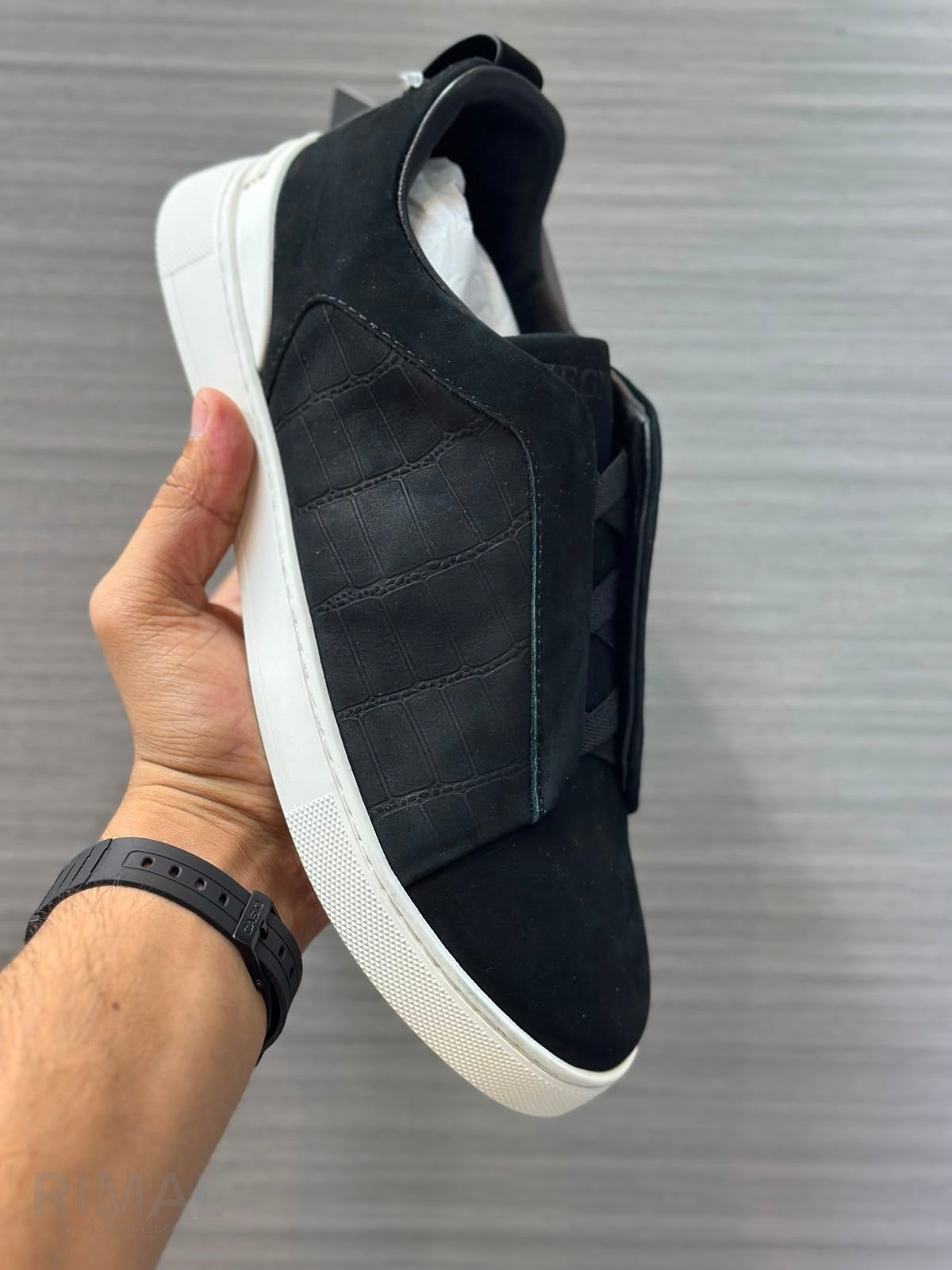 Zegna Triple Stitch Sneaker – Black Crocodile Leather SECONDSKIN – View 4