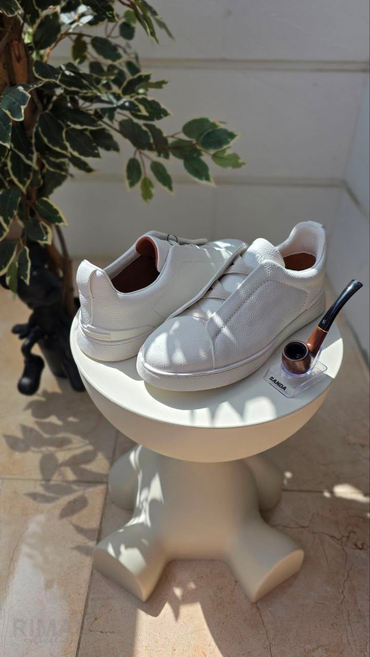 Zegna Deerskin Triple Stitch White Sneakers - View 5