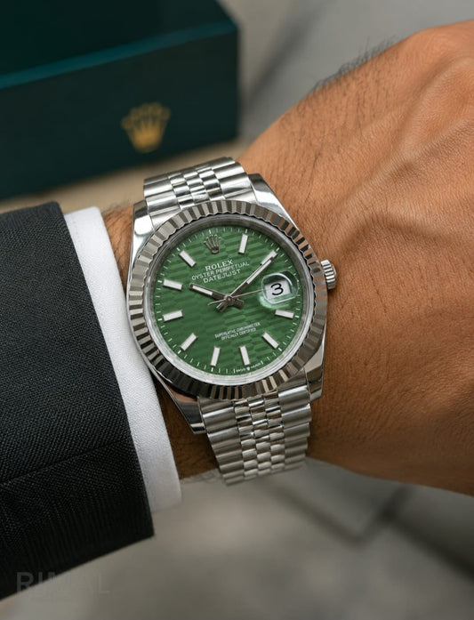 Rolex | Datejust 41 Two-Tone Everose Oystersteel Fluted Watch – Gold / Blue – Product Image 1