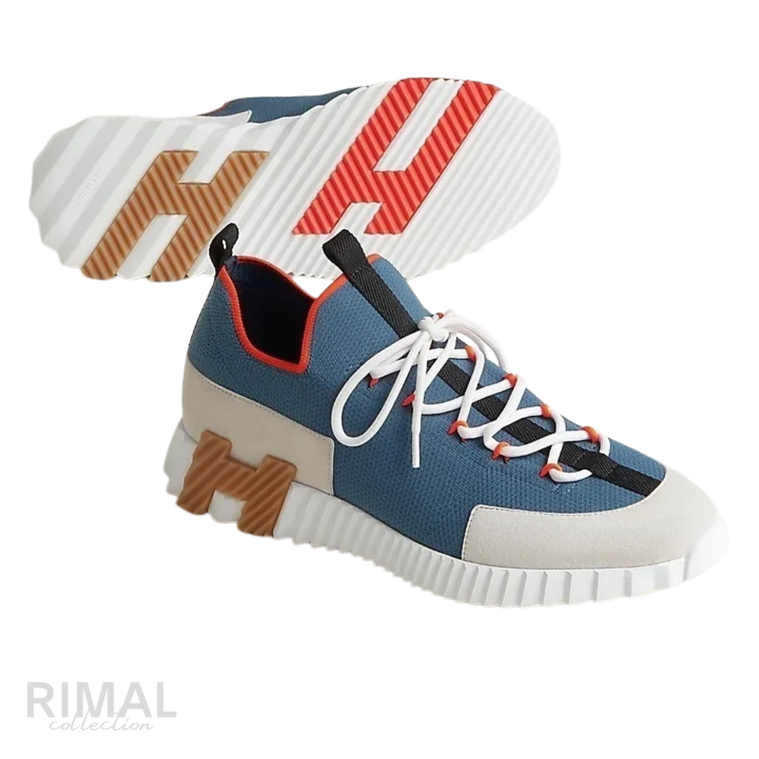 HERMÈS Lift Slip-On Sneakers - Multicolor Bleu Turquin Knit & Suede