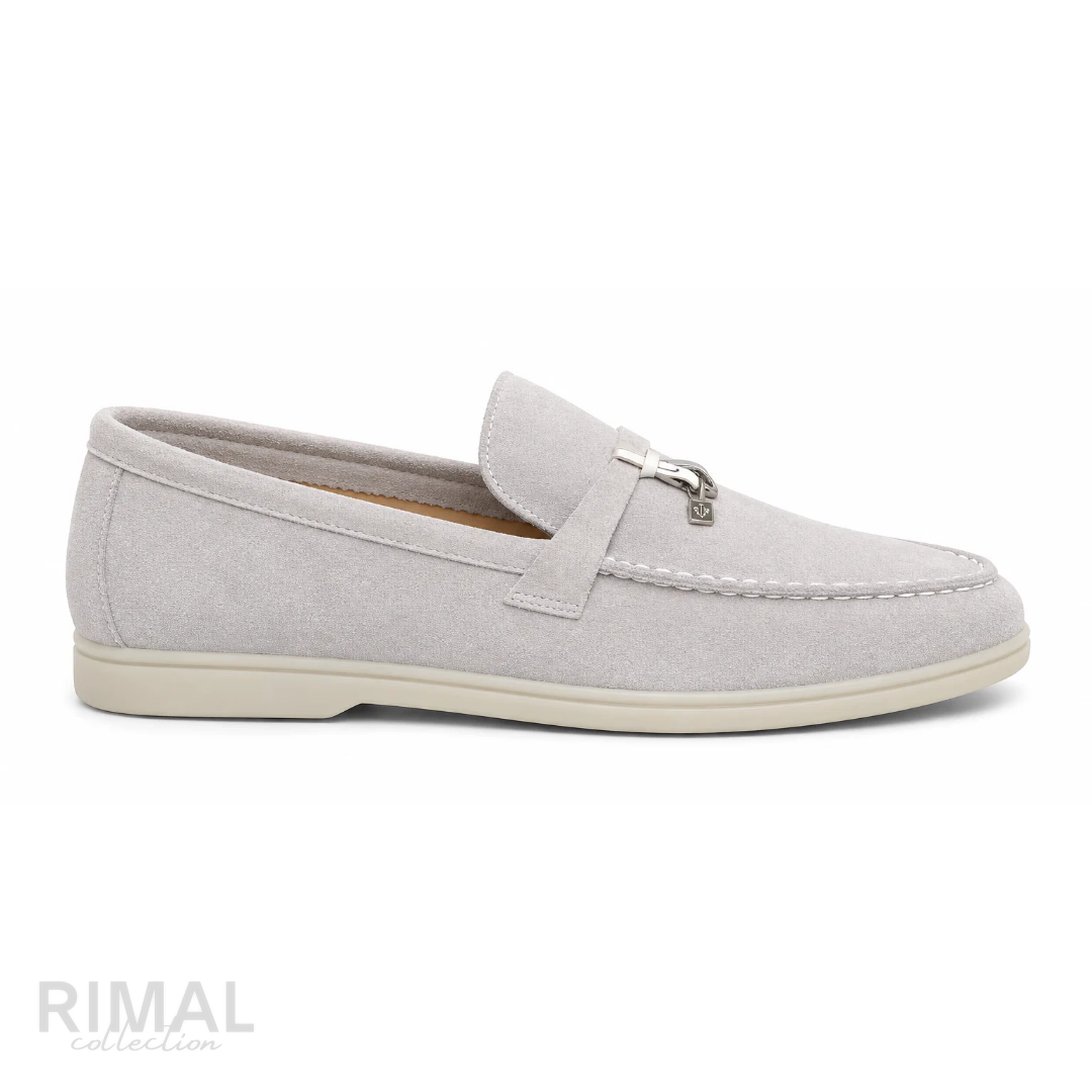 Loro Piana Summer Walk Suede Loafers – Light Grey - View 1