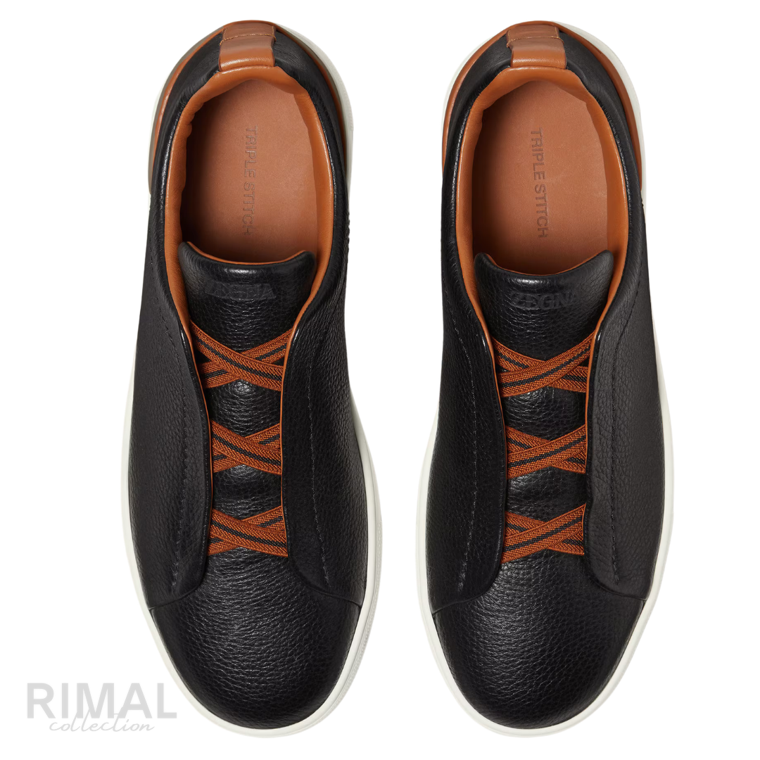 Zegna Triple Stitch Sneaker – Black Deerskin – View 3