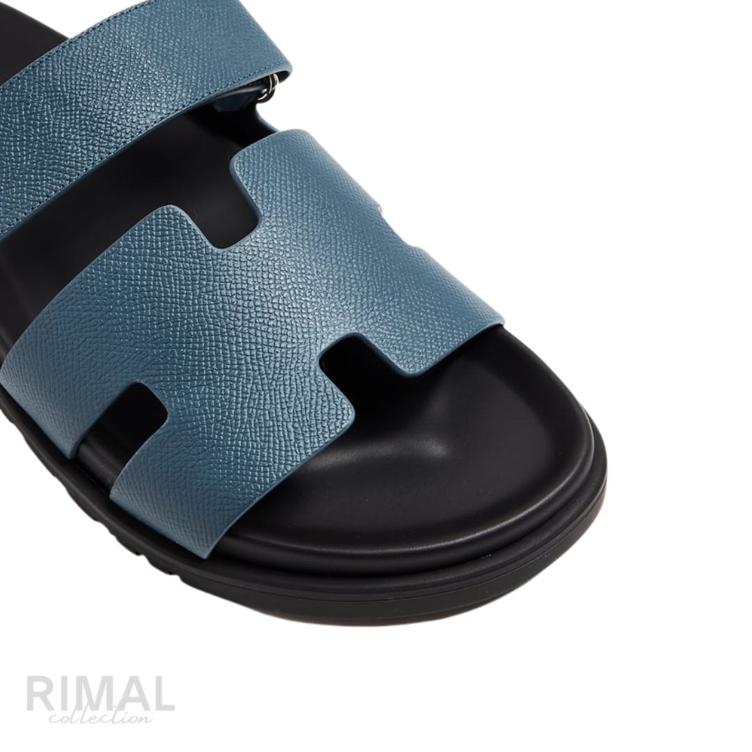 HERMÈS Chypre Sandals Leather Teal Petrol Blue Bleu Canard Black Sole