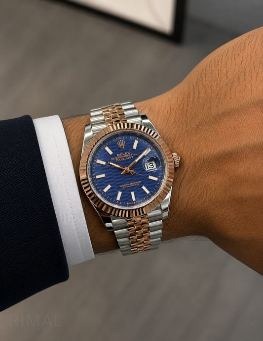Rolex | Datejust 41 Oystersteel Fluted Watch – White / Gold / Chocolate Brown – Product Image 1