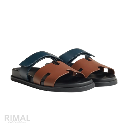 Hermès Chypre Sandals – Gold / Bleu Céleste - View 1