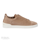 Zegna Triple Stitch Suede Beige Sneakers