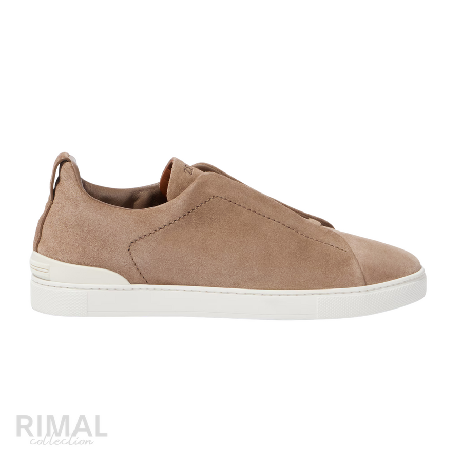 Zegna Triple Stitch Suede Beige Sneakers