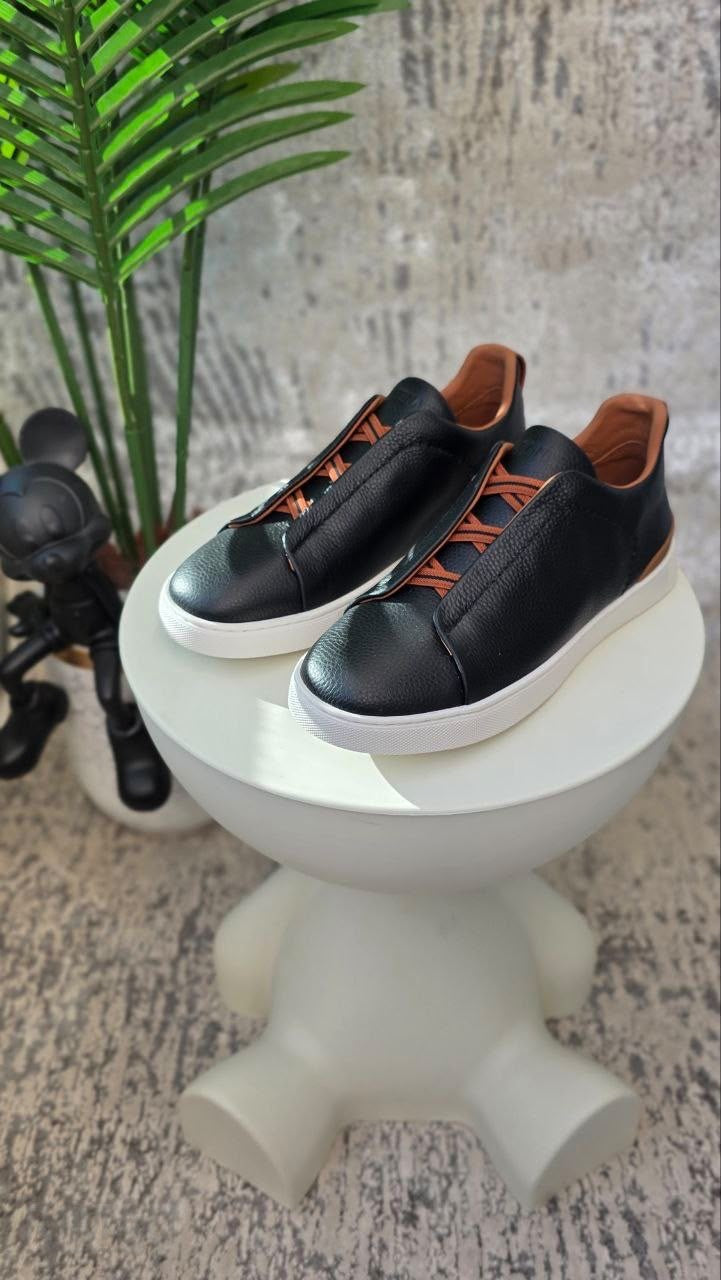 Zegna Triple Stitch Sneaker – Black Deerskin – View 6
