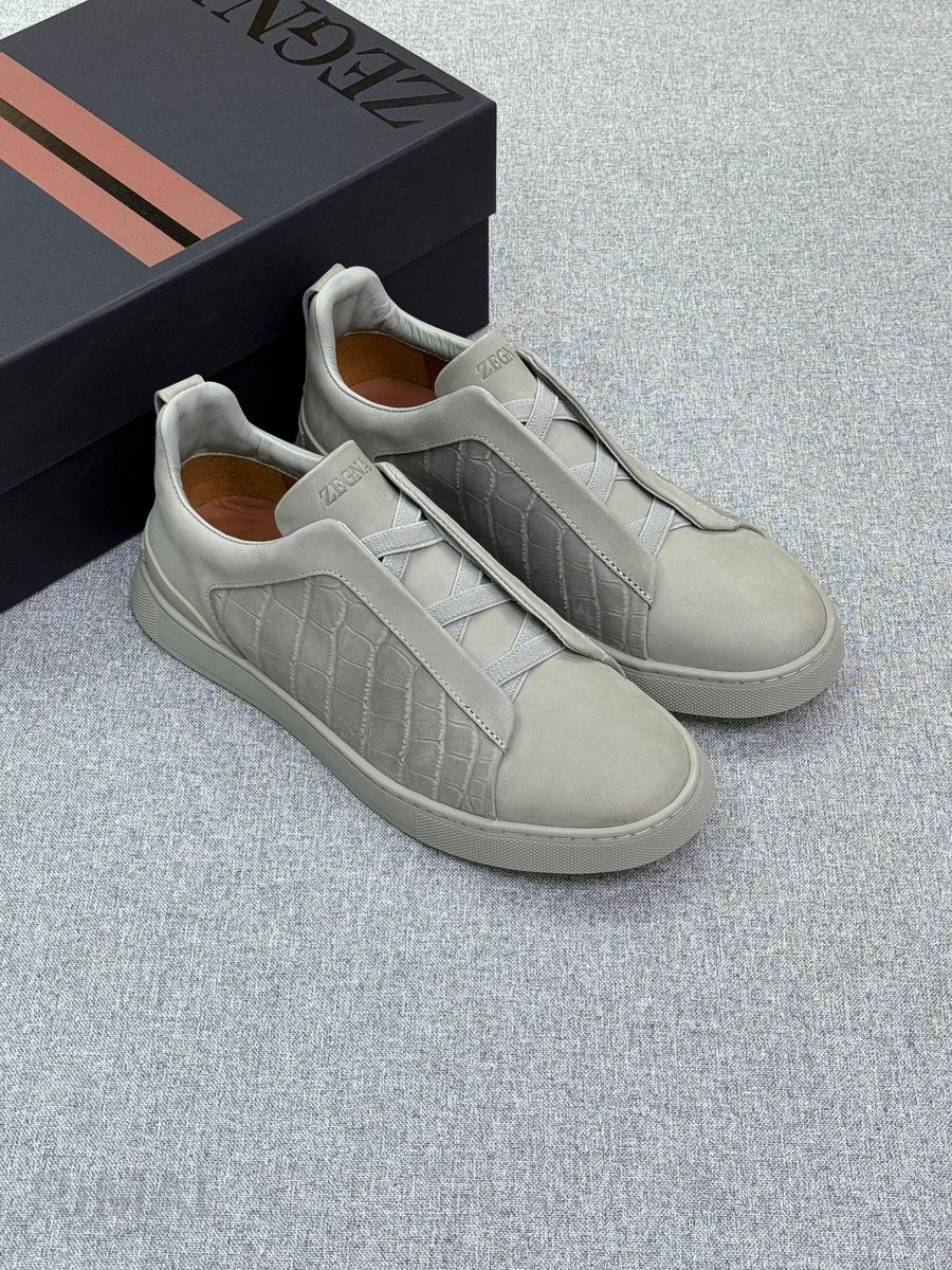 Zegna Footwear | Triple Stitch Crocodile Grey