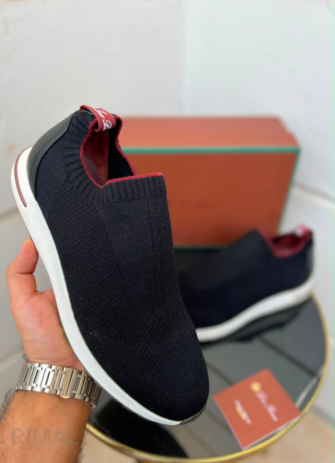 Loro Piana Knit Slip-On Sneakers – Black - View 4