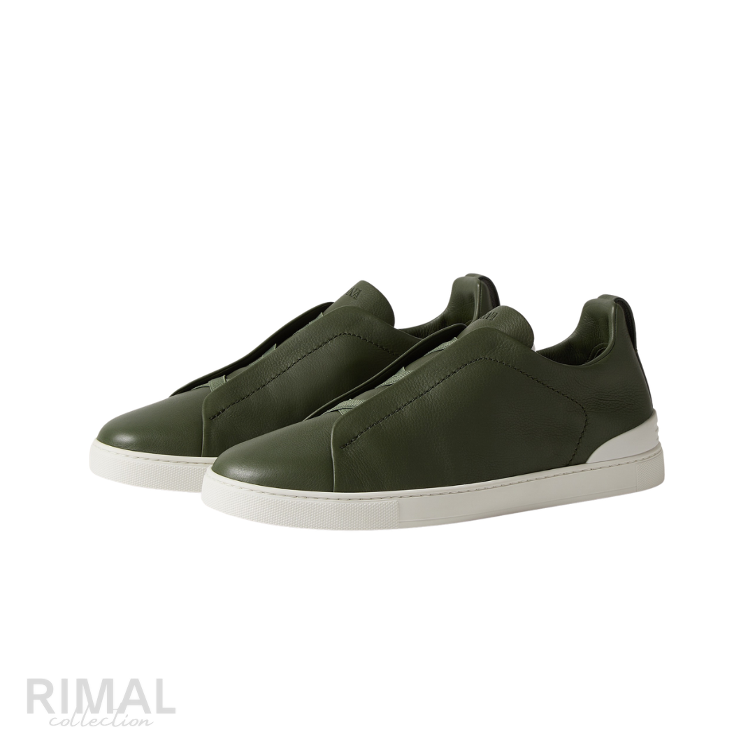 Zegna Triple Stitch Sneaker – Pine Green SECONDSKIN Leather – View 2