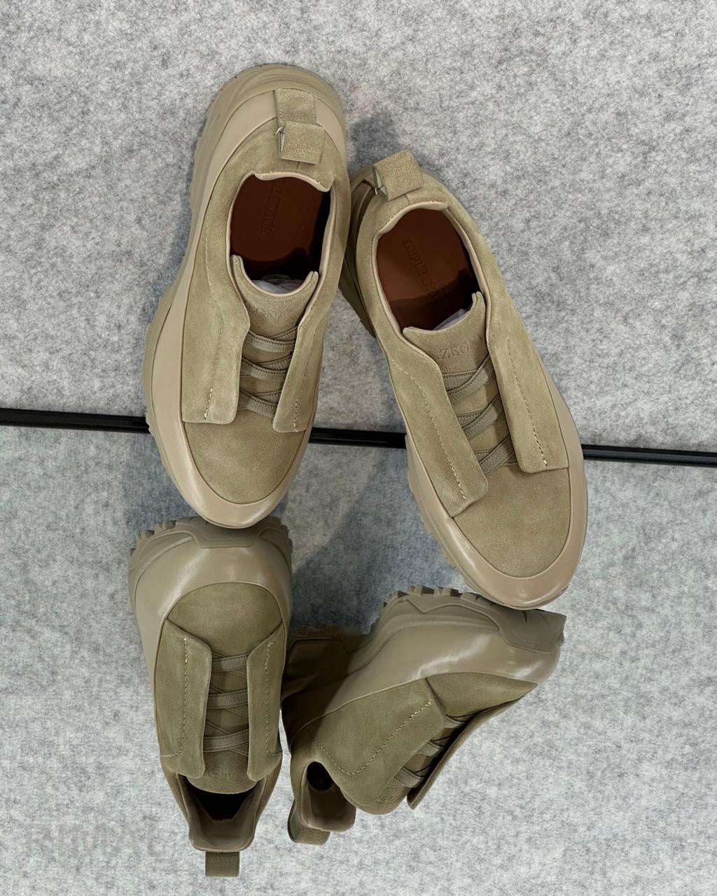 Zegna Grey Suede Slip-On Sneakers