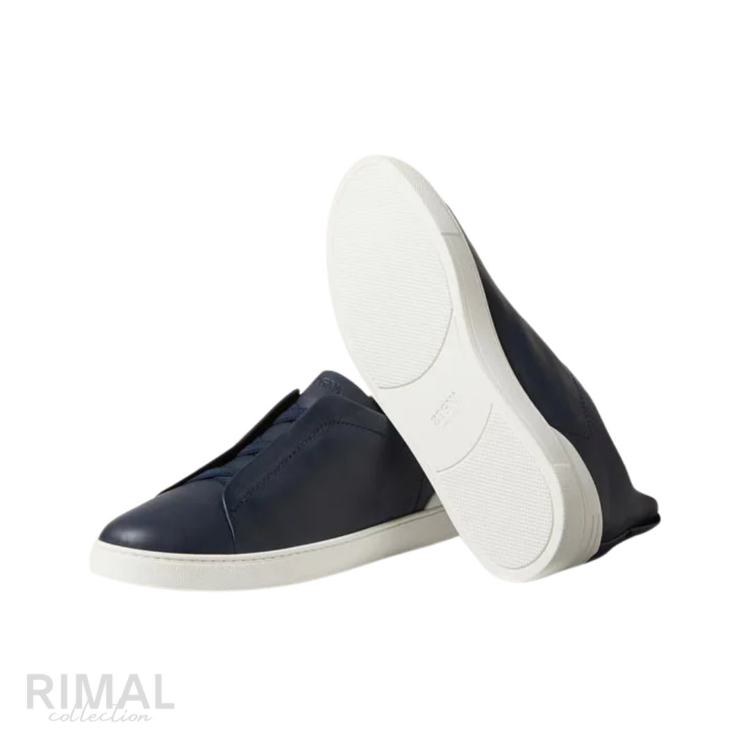 Zegna Triple Stitch Sneaker – Blue SECONDSKIN Leather – View 3