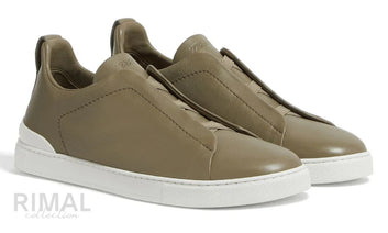 Zegna Triple Stitch Olive Green Sneaker | Men