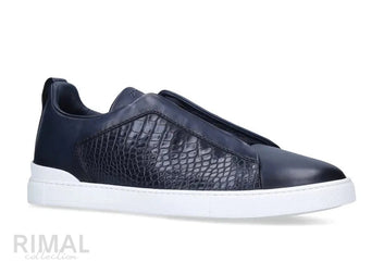 Zegna Triple Stitch Navy Blue Sneaker | Men