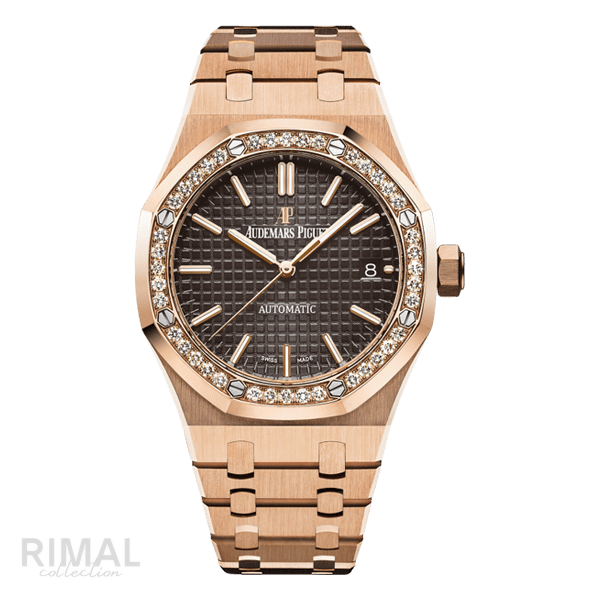 Audemars Piguet Royal Oak Diamond Bezel Pink Gold Black Dial Watch