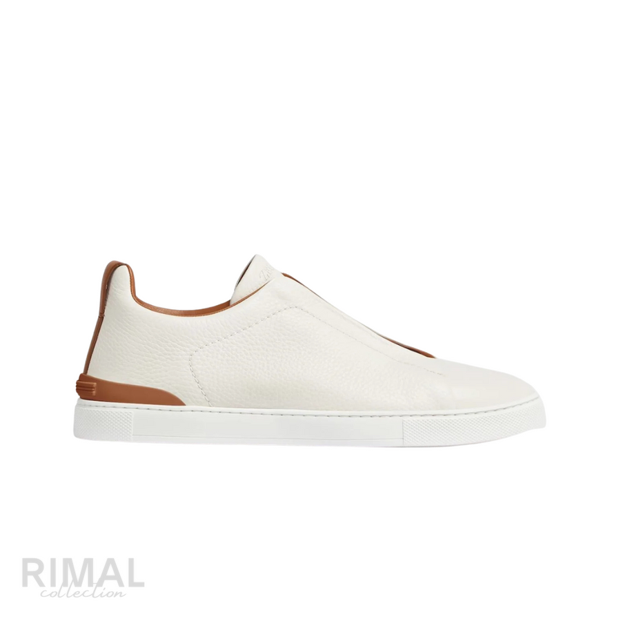 Zegna Triple Stitch Sneakers – White & Brown