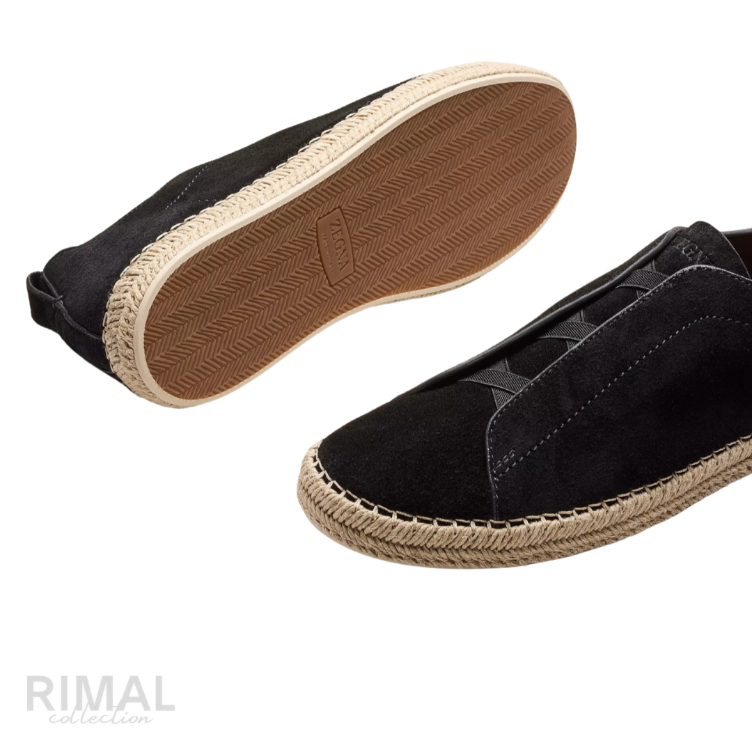 Zegna Triple Stitch Suede Espadrille – Black Suede – View 3