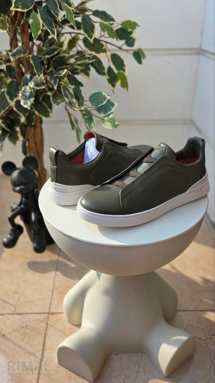 Zegna Triple Stitch Sneaker – Pine Green SECONDSKIN Leather – View 5