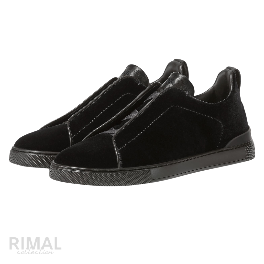 Zegna Triple Stitch Sneaker – Black Velvet – View 2