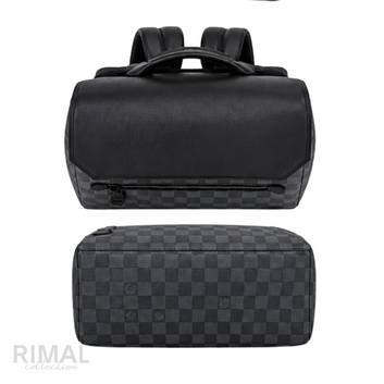 Louis Vuitton Bag | Zack Backpack (Damier Cobalt Graphite style with black leather flap) – Black – Charcoal (Damier Graphite coated canvas with black leather trim and matte black hardware)