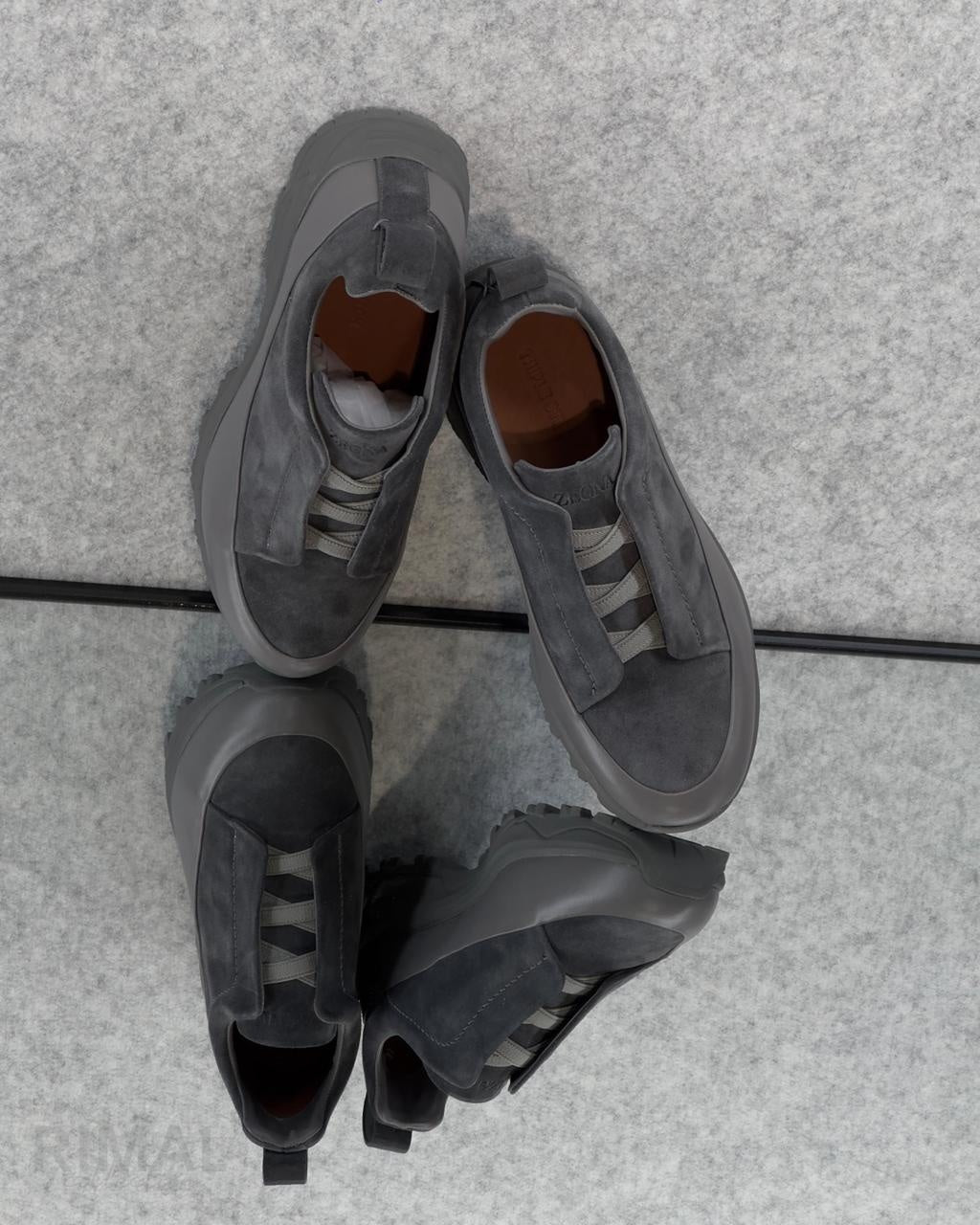 Zegna Cream Leather Slip-On Sneakers