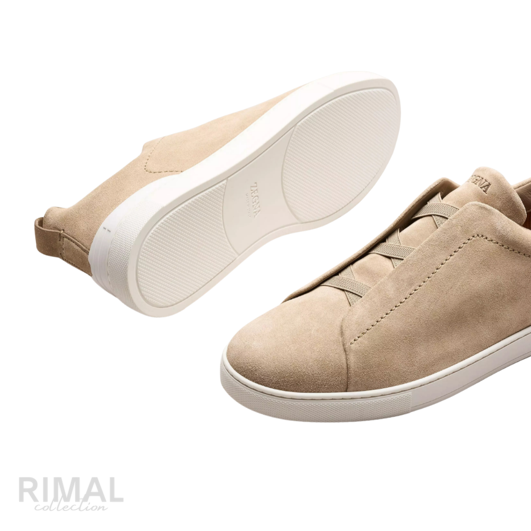 ZEGNA Triple Stitch Suede Sneakers tan suede