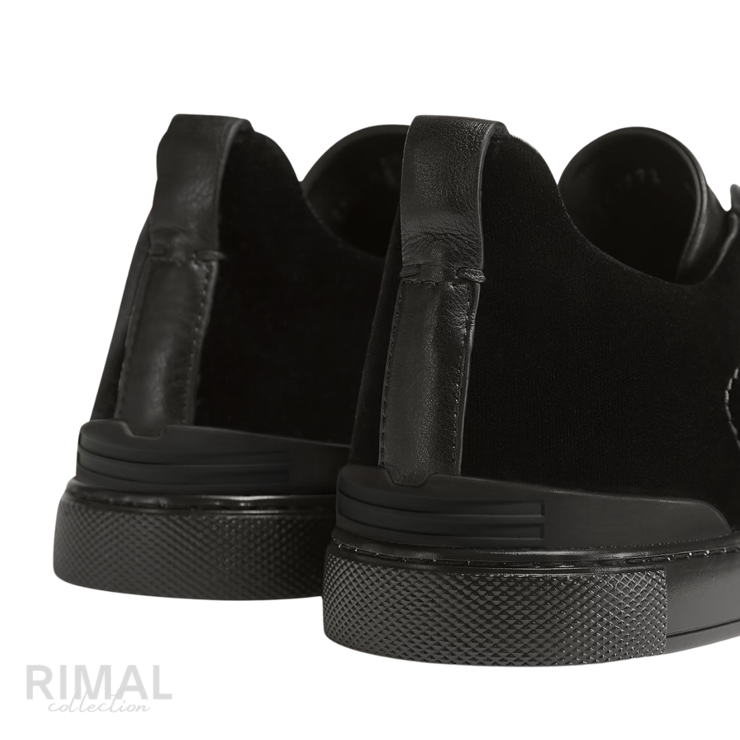 Zegna Triple Stitch Sneaker – Black Velvet – View 5