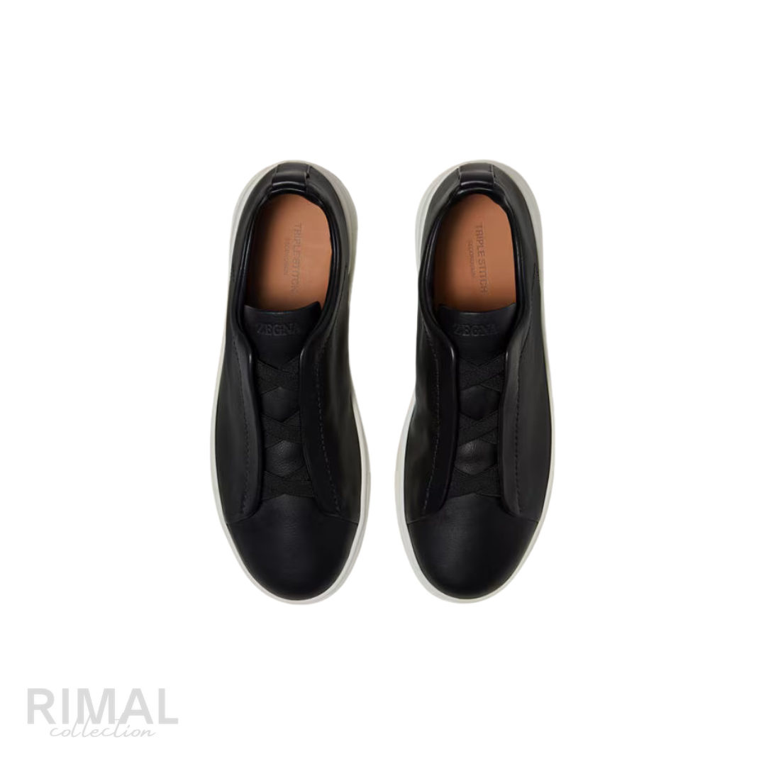 Zegna | Black Triple Stitch Secondskin Sneakers - View 4
