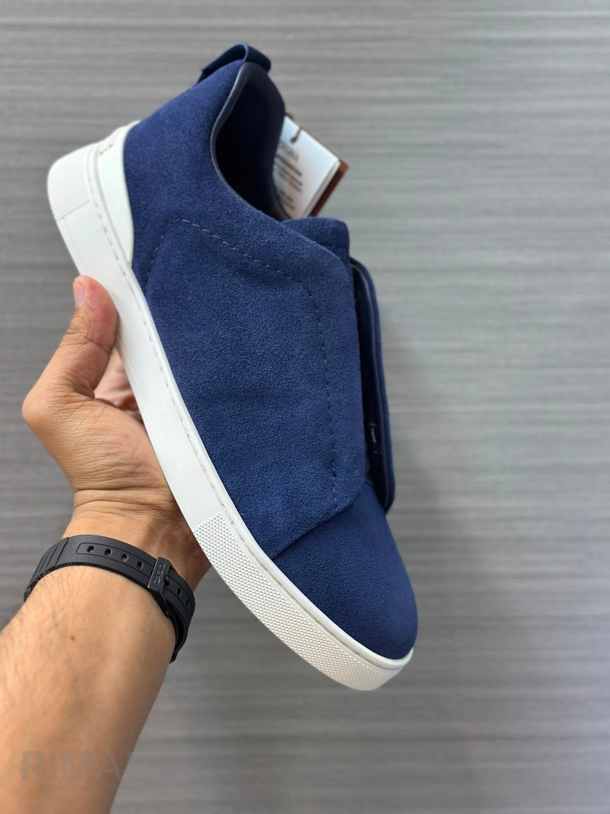 Zegna | Utility Blue Suede Triple Stitch Sneakers - View 5