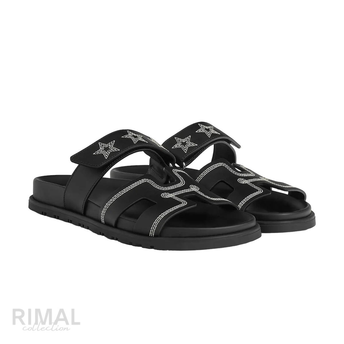 Hermès Chypre Sandals – Noir Star Print - View 1