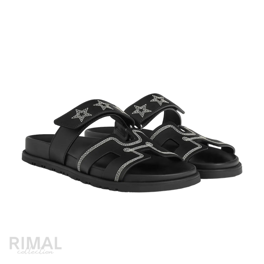 Hermès Chypre Sandals – Noir Star Print - View 1