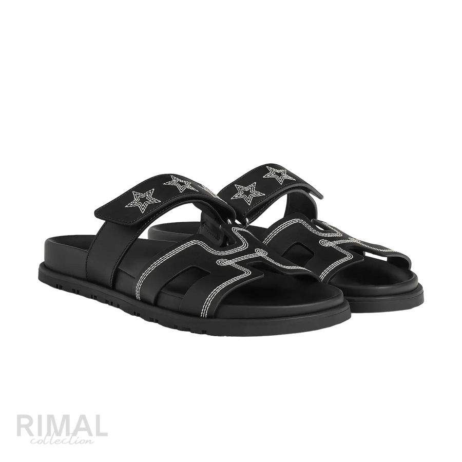 Hermès Chypre Sandals – Noir Star Print