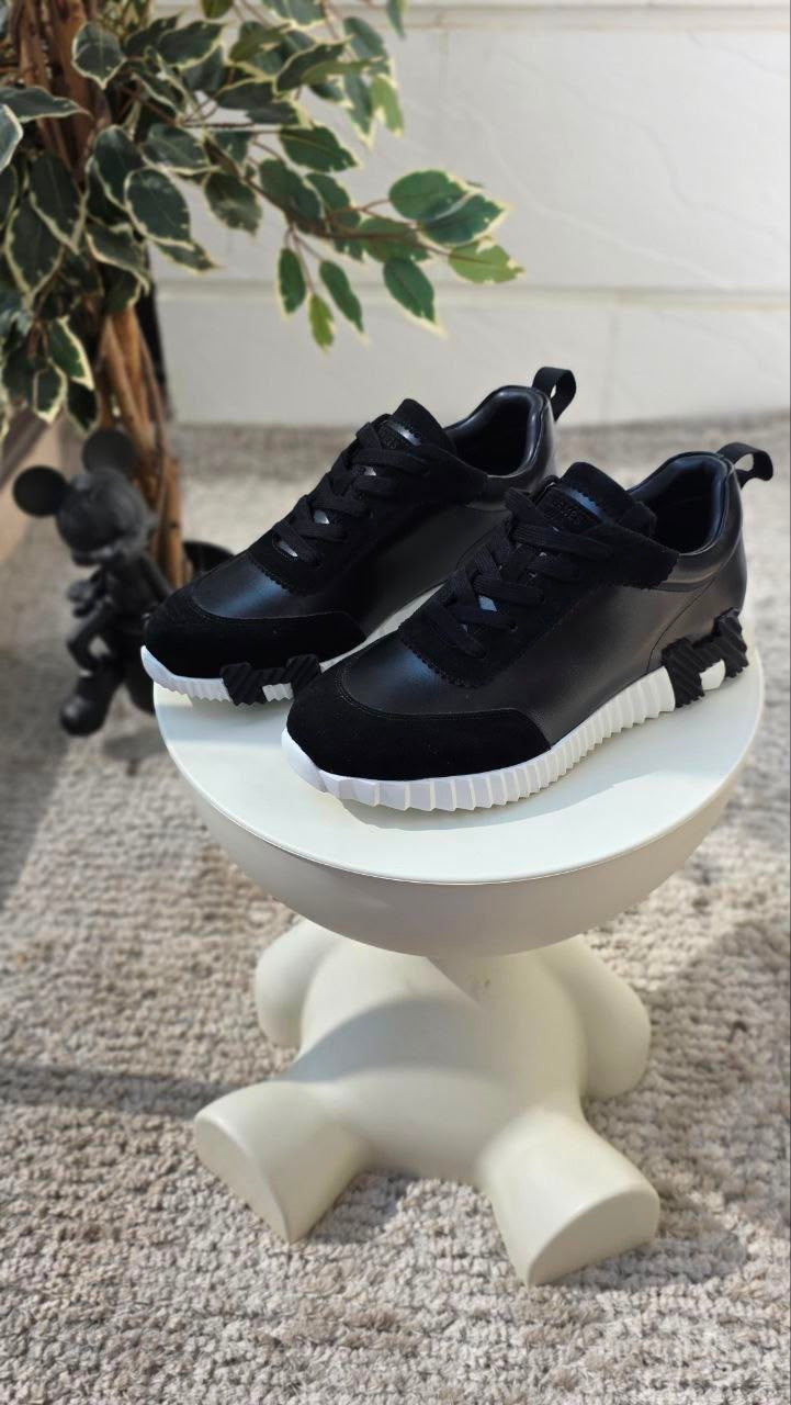 HERMÈS Bouncing Sneaker Noir Black Leather Suede White Sole