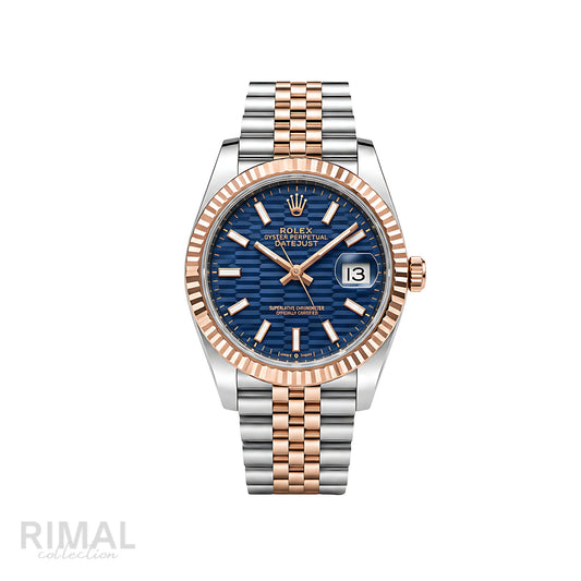 Rolex Datejust Blue Waffle Dial Two Tone Rose Gold Watch - image 1