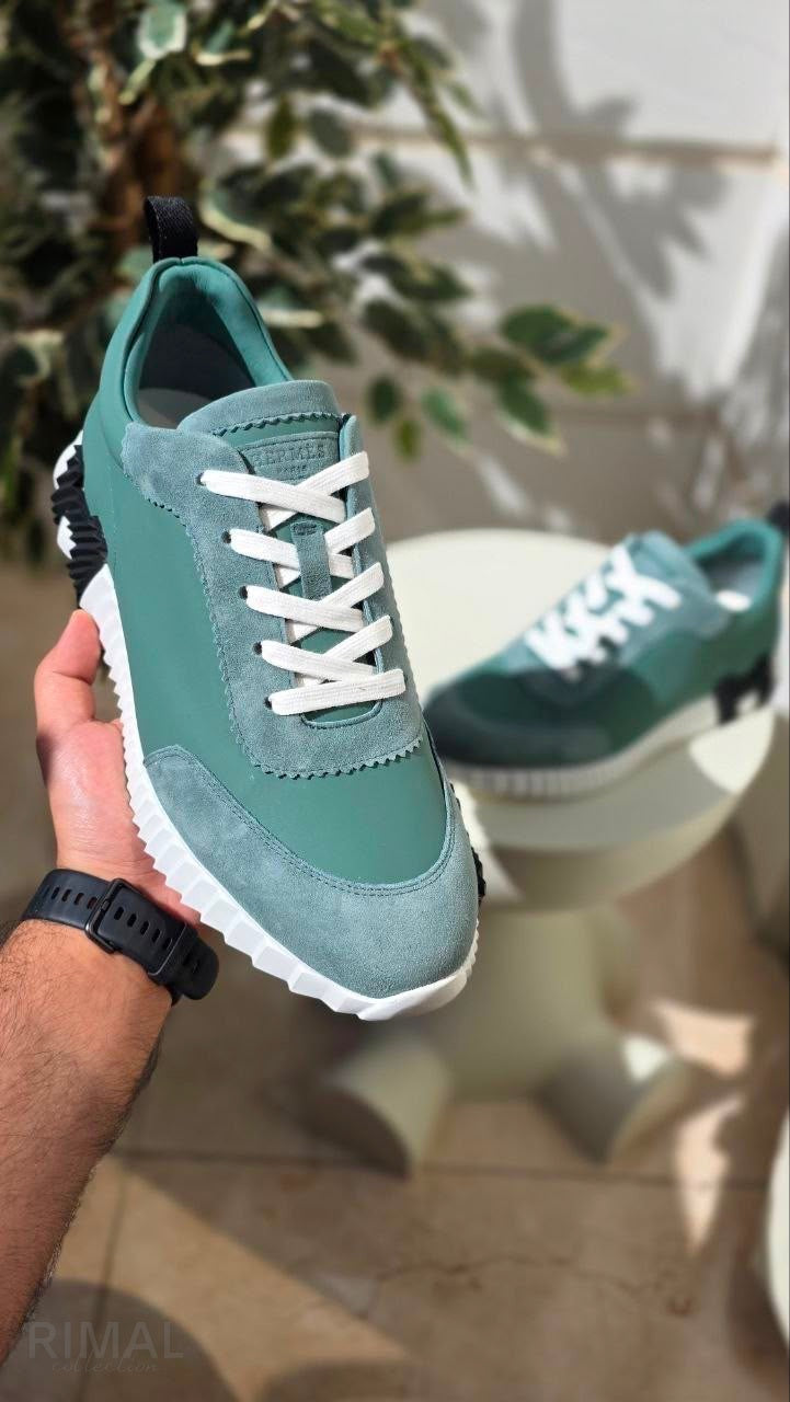 HERMÈS Bouncing Sneaker Canvas Suede Sage Green Olive